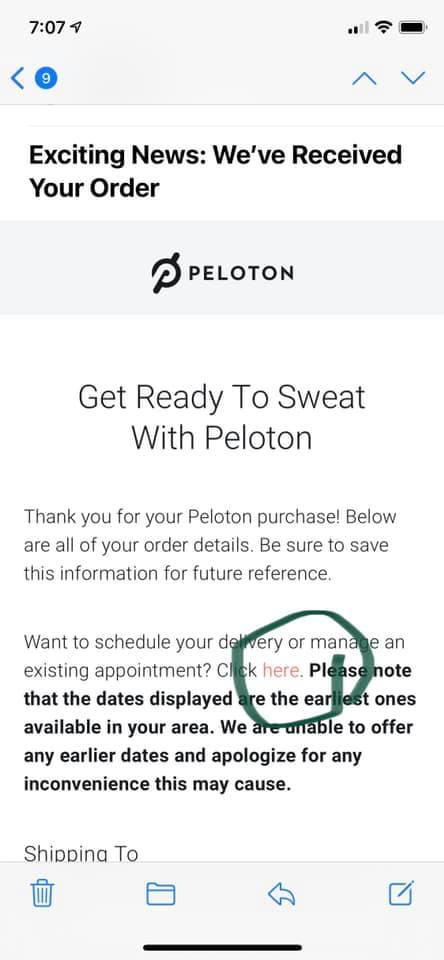 Peloton Delivery Scheduling via Email